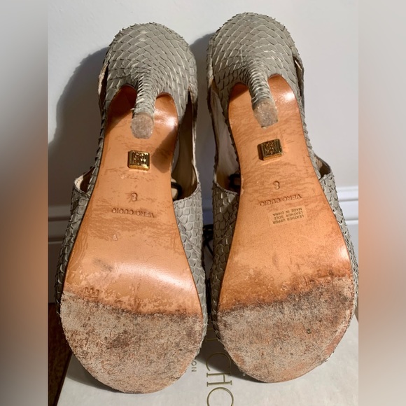 Pour La Victoire gray snakeskin embossed open toe stiletto - Picture 8 of 16